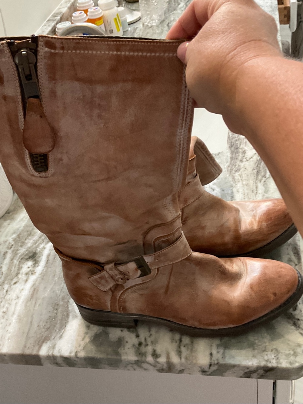 ROAN Women’s Brown Leather Boots with Buckle Detail - Picture 2 of 5
